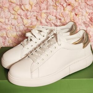 Kate Spade Cream Sneakers with Gold Highlights